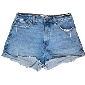Abercrombie & Fitch Curve Love High Rise Mom Shorts Distressed Blue Denim Sz 8